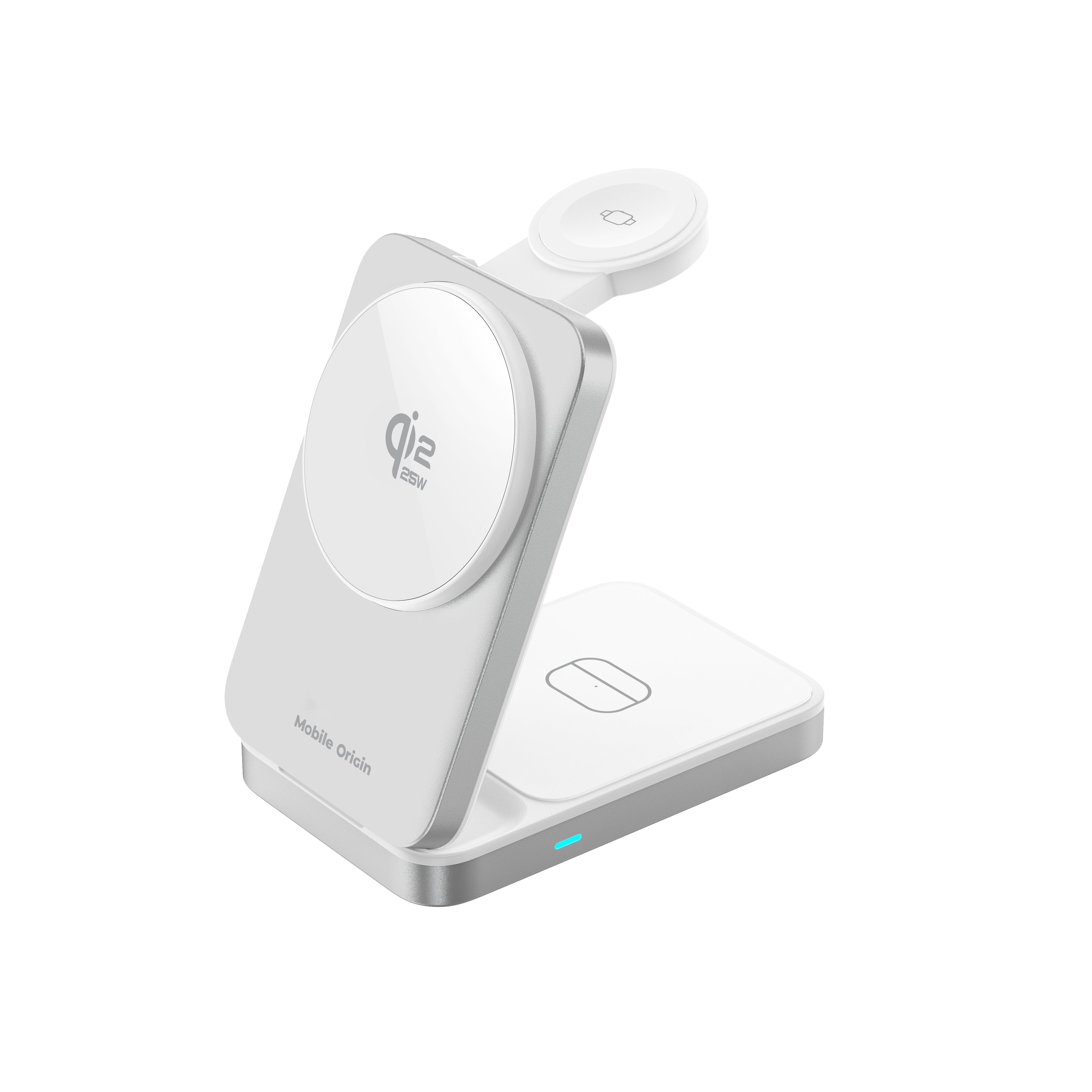 Mobile Origin - 3in1 Αναδιπλούμενος Ασύρματος MagSafe Qi2 Φορτιστής 25W - PW35 - Silver