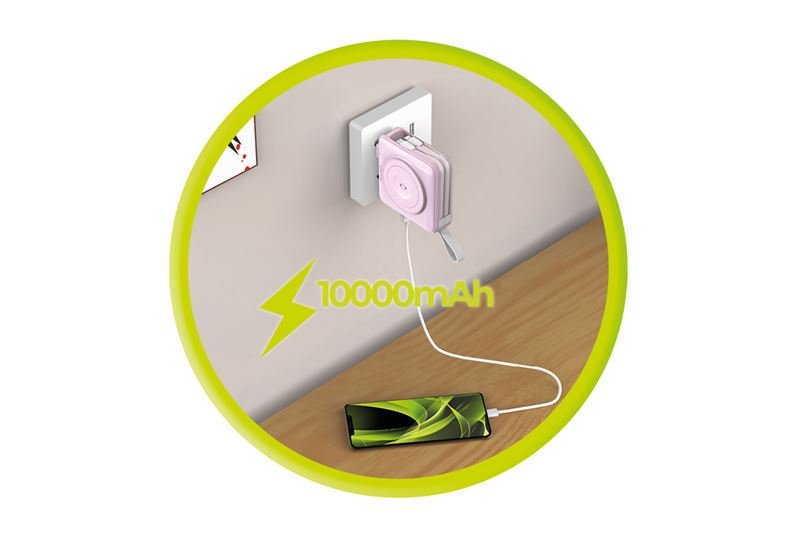 Mobile Origin - 3in1 Ασύρματο MagSafe PowerBank 10.000mAh και Φορτιστής Ταξιδίου με Ενσωματωμένα Καλώδια Lightning και Type - C και Εναλλάξιμα Βύσματα - Pink