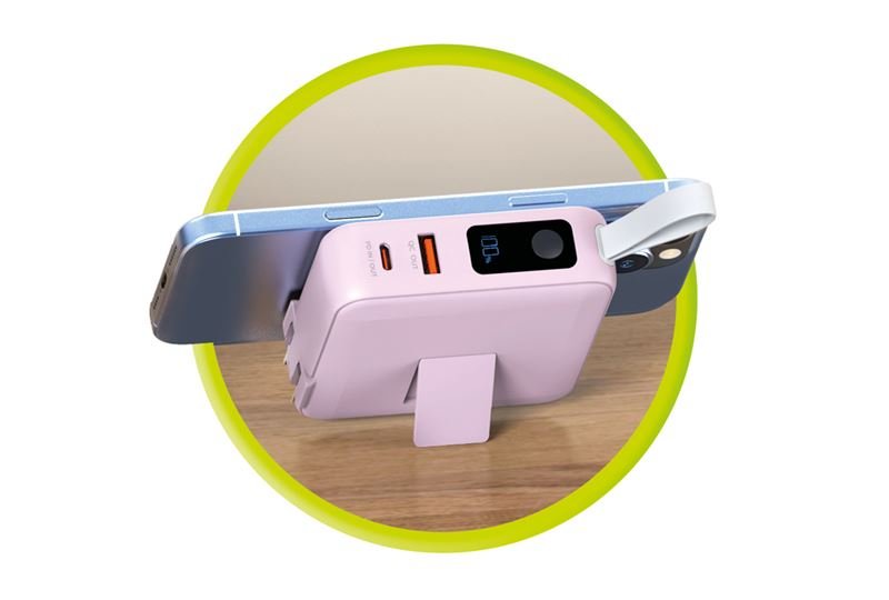 Mobile Origin - 3in1 Ασύρματο MagSafe PowerBank 10.000mAh και Φορτιστής Ταξιδίου με Ενσωματωμένα Καλώδια Lightning και Type - C και Εναλλάξιμα Βύσματα - Pink