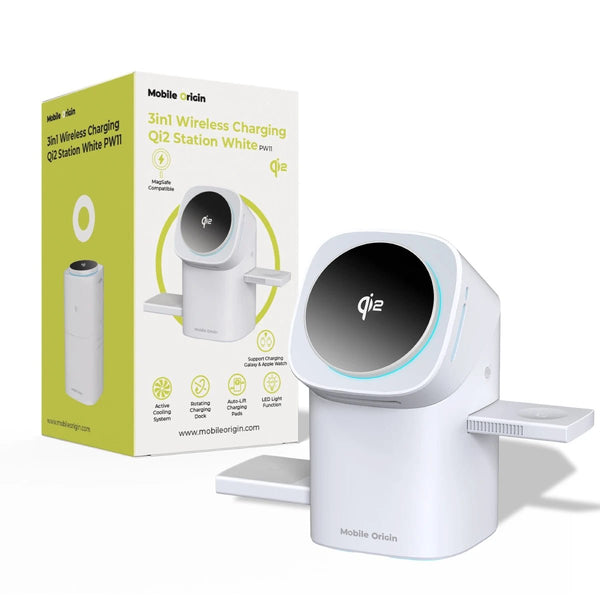 Mobile Origin - 3in1 Ασύρματος Μαγνητικός Φορτιστής MagSafe Qi2 - PW11 - White