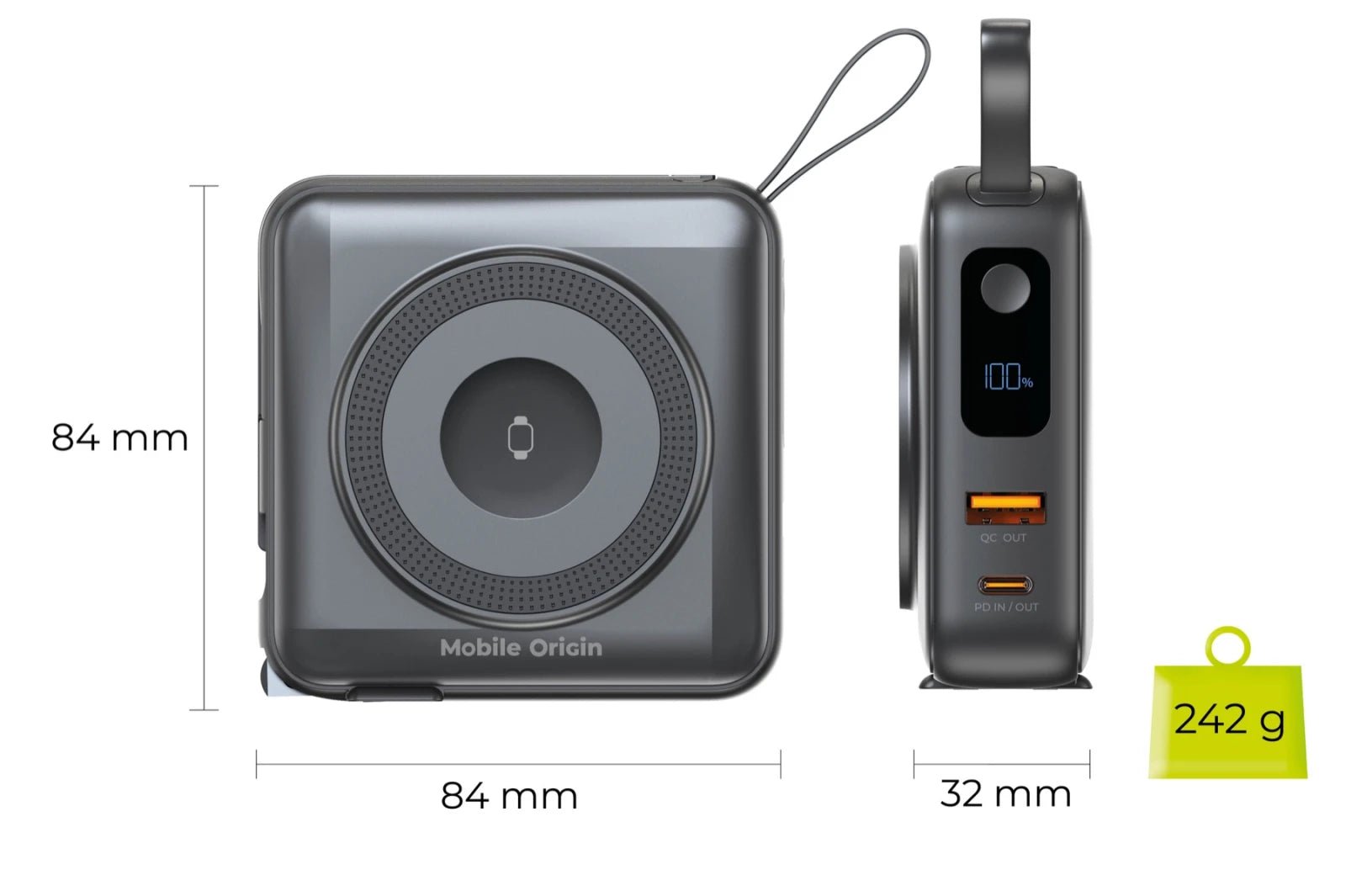 Mobile Origin - 3in1 Ασύρματο MagSafe PowerBank 10.000mAh και Φορτιστής Ταξιδίου με Ενσωματωμένα Καλώδια Lightning και Type - C και Εναλλάξιμα Βύσματα - Black