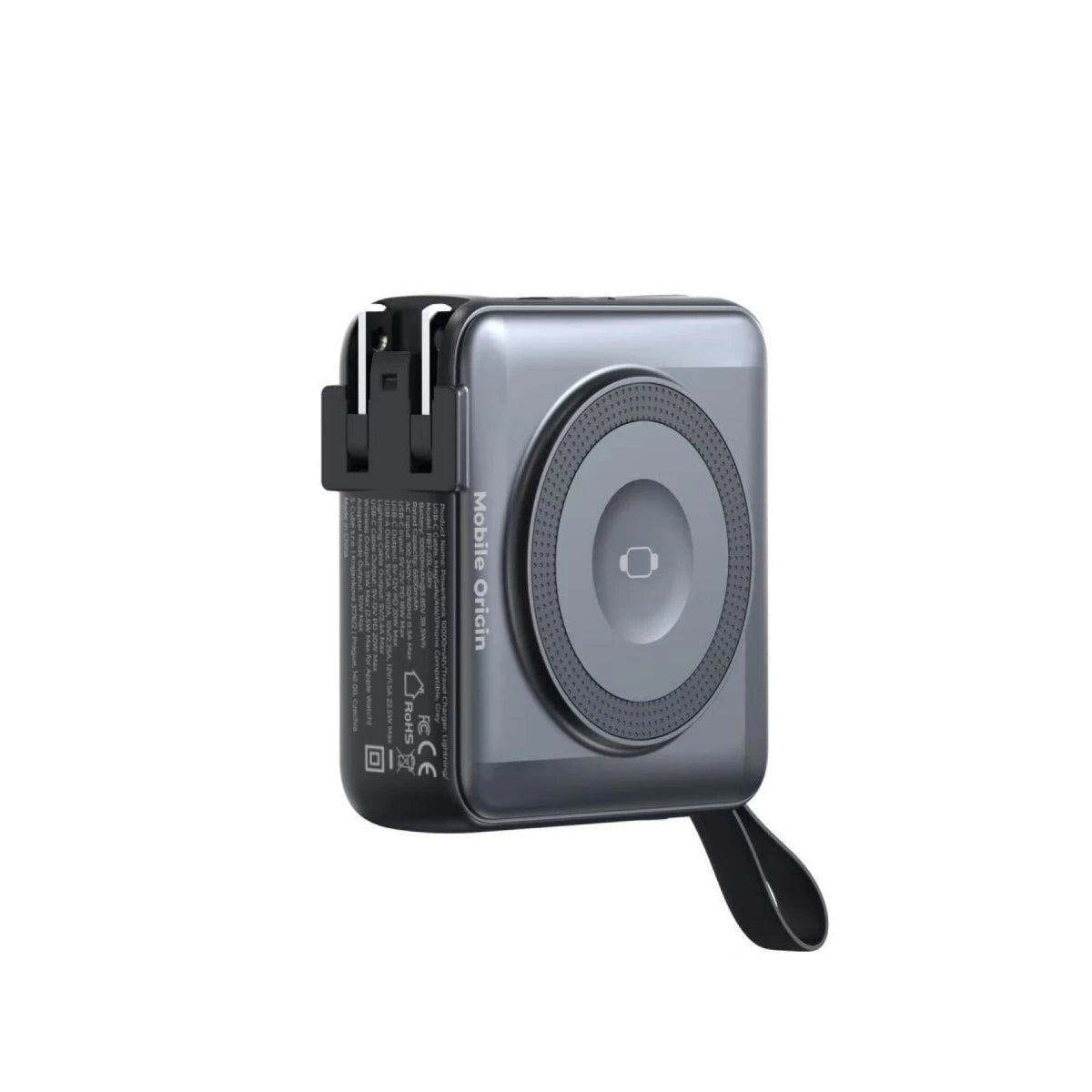 Mobile Origin - 3in1 Ασύρματο MagSafe PowerBank 10.000mAh και Φορτιστής Ταξιδίου με Ενσωματωμένα Καλώδια Lightning και Type - C και Εναλλάξιμα Βύσματα - Black