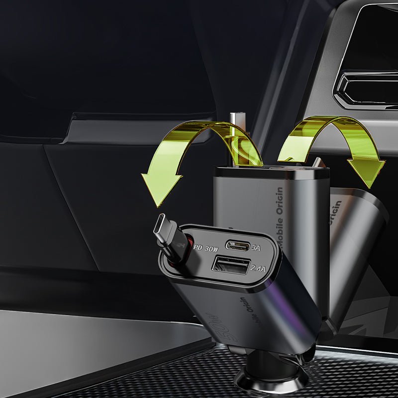 Mobile Origin Φορτιστής Αυτοκινήτου 50W με Θύρες Type - C και USB και Ενσωματωμένο Καλώδιο Type - C - CA27 - Space Grey
