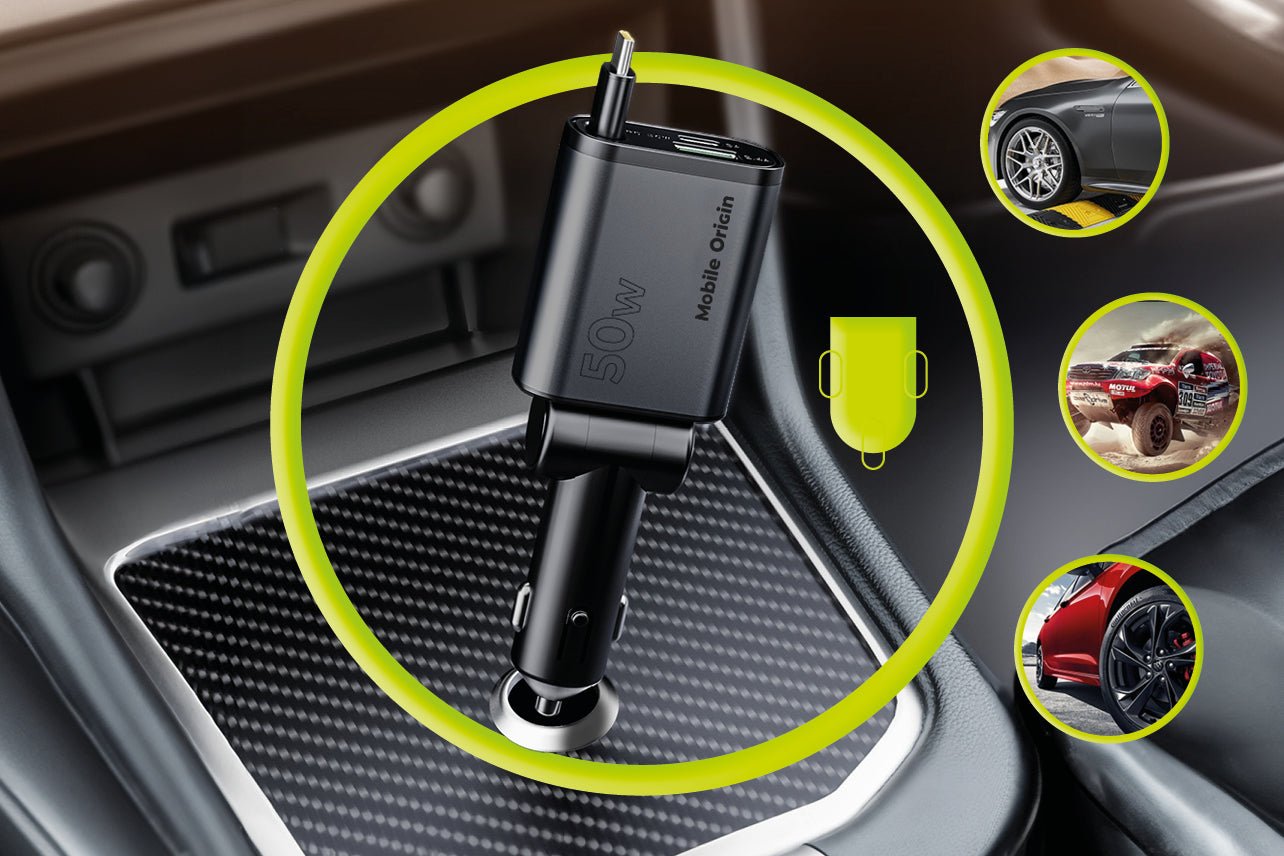 Mobile Origin Φορτιστής Αυτοκινήτου 50W με Θύρες Type - C και USB και Ενσωματωμένο Καλώδιο Type - C - CA27 - Space Grey