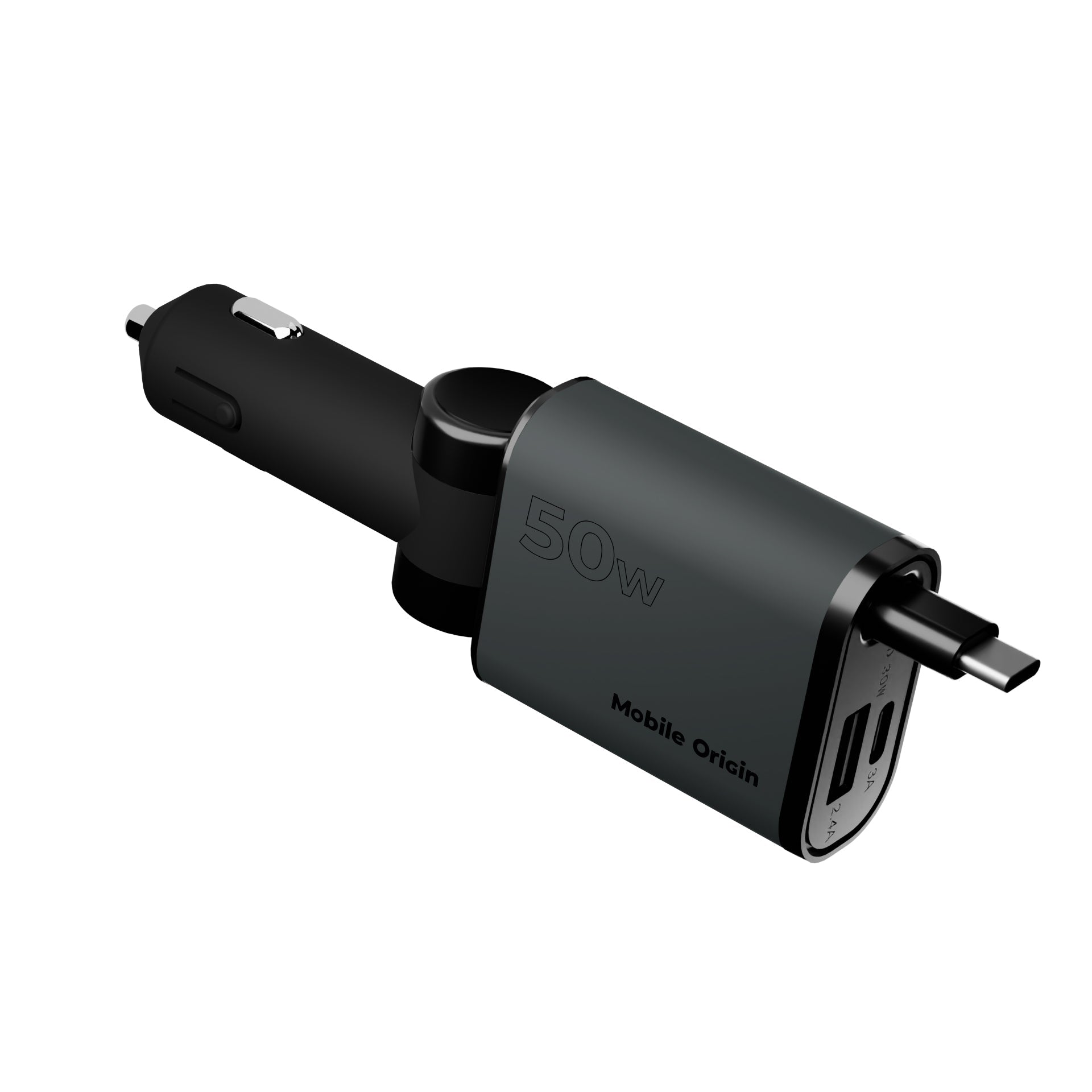 Mobile Origin Φορτιστής Αυτοκινήτου 50W με Θύρες Type - C και USB και Ενσωματωμένο Καλώδιο Type - C - CA27 - Space Grey