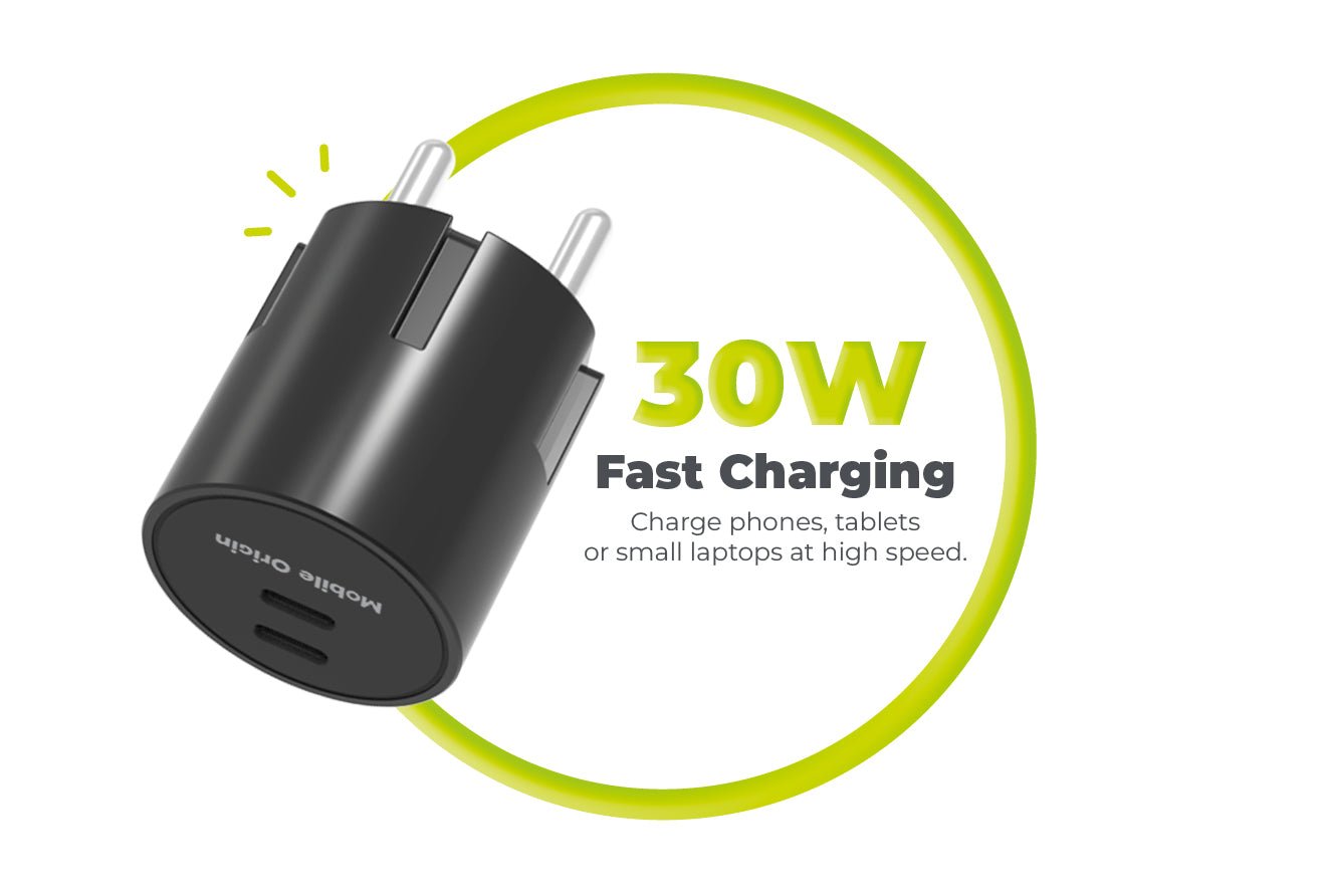 Mobile Origin Φορτιστής Γρήγορης Φόρτισης 30W GaN με 2 Θύρες Type - C - PW33 - Black