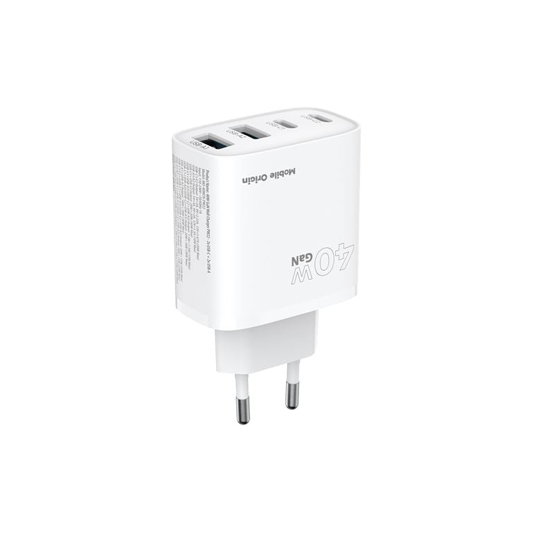Mobile Origin Φορτιστής Γρήγορης Φόρτισης 40W GaN με 2 Θύρες Type - C και 2 Θύρες USB - PW22 - White