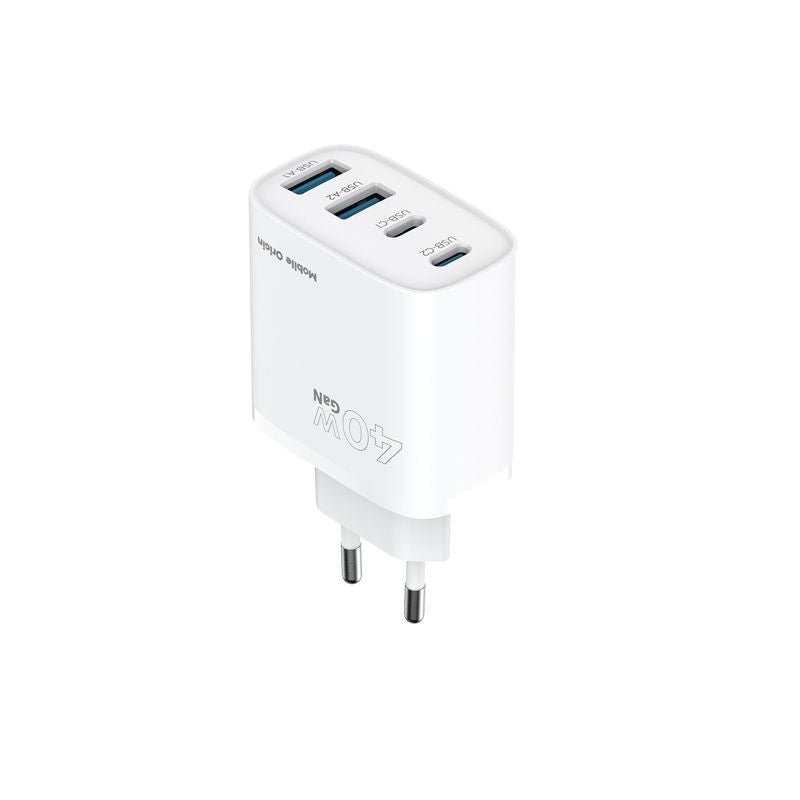 Mobile Origin Φορτιστής Γρήγορης Φόρτισης 40W GaN με 2 Θύρες Type - C και 2 Θύρες USB - PW22 - White