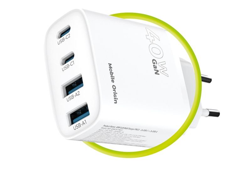 Mobile Origin Φορτιστής Γρήγορης Φόρτισης 40W GaN με 2 Θύρες Type - C και 2 Θύρες USB - PW22 - White