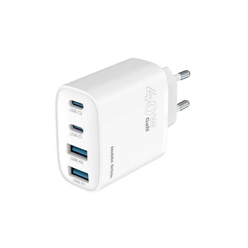 Mobile Origin Φορτιστής Γρήγορης Φόρτισης 40W GaN με 2 Θύρες Type - C και 2 Θύρες USB - PW22 - White