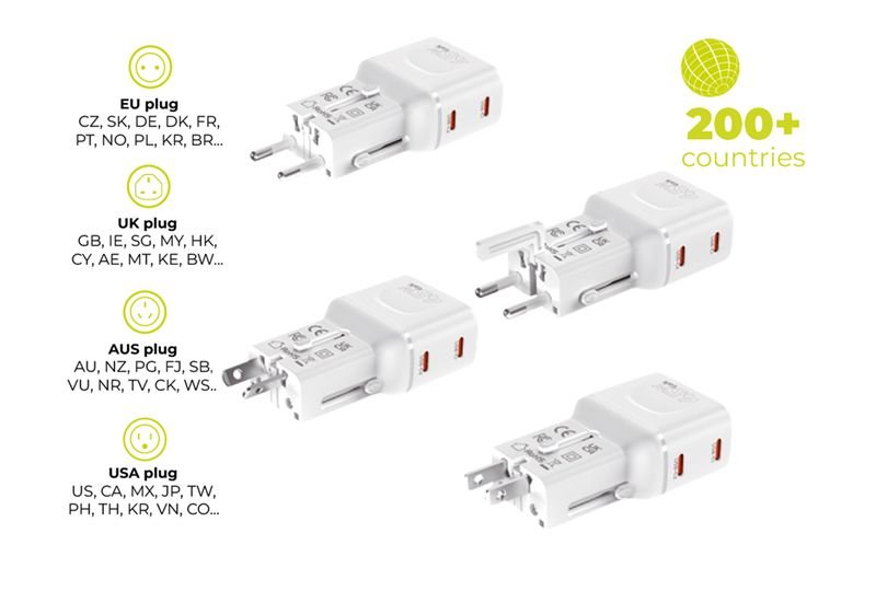 Mobile Origin Φορτιστής Ταξιδίου 2 Θυρών USB - C με Αντάπτορες Πρίζας EU/US/UK/AU - GaN 45W - Travel Adapter PW26 - White