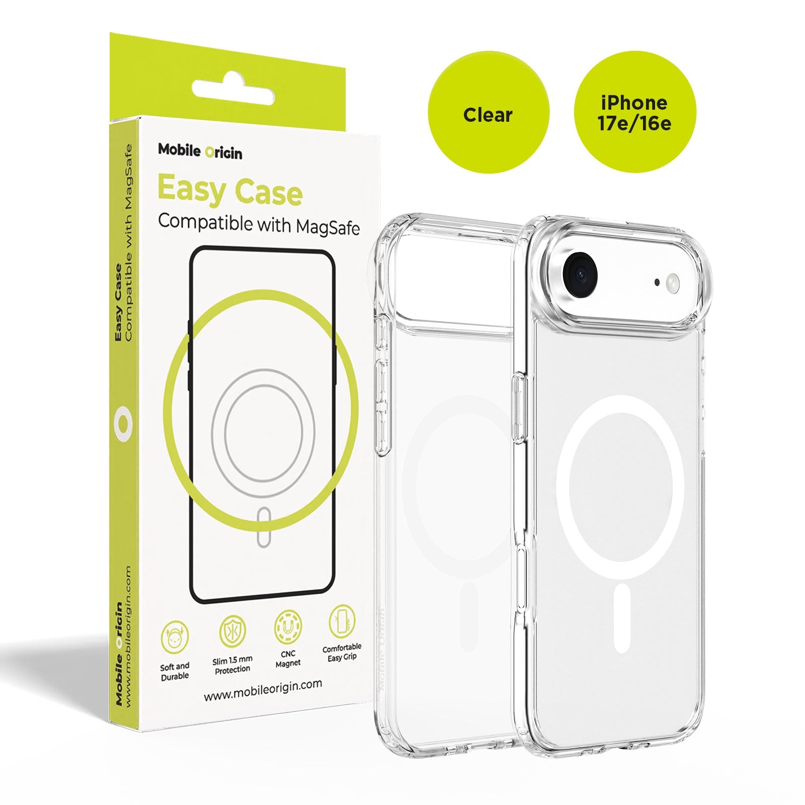 Mobile Origin iPhone 16e / iPhone 17e - Σκληρή Θήκη με Πλαίσιο Σιλικόνης - Hybrid MagSafe - Διάφανη / White