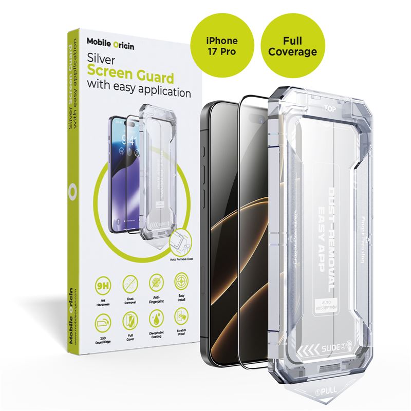 Mobile Origin iPhone 17 Pro - 9H Full Screen Αντιχαρακτικό Γυαλί Οθόνης με Πλαίσιο Τοποθέτησης - Screen Guard - Black