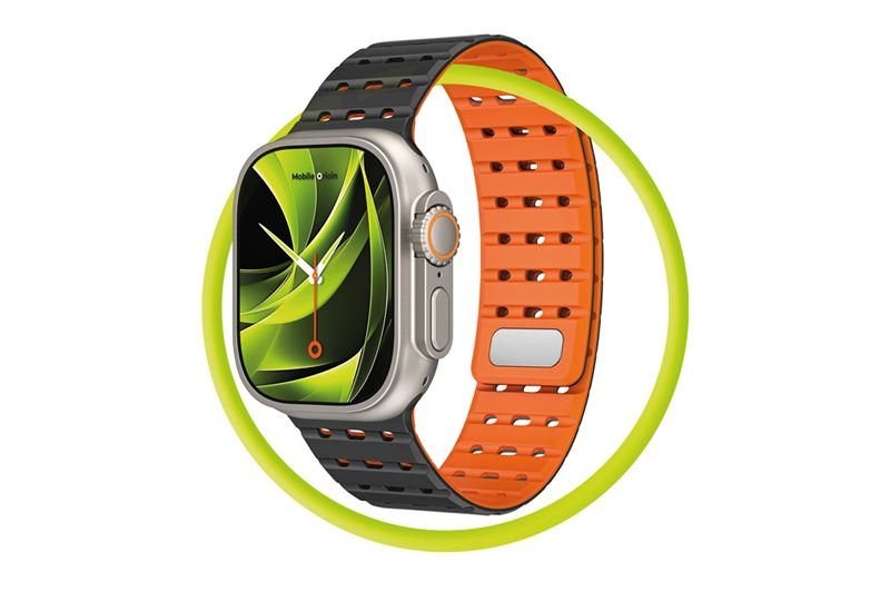 Mobile Origin Λουράκι Apple Watch 8/9/10/11 - SE (1/2/3) - Ultra (1/2/3) - 44/45/49mm Σιλικόνης - Magnetic Strap - Black / Orange