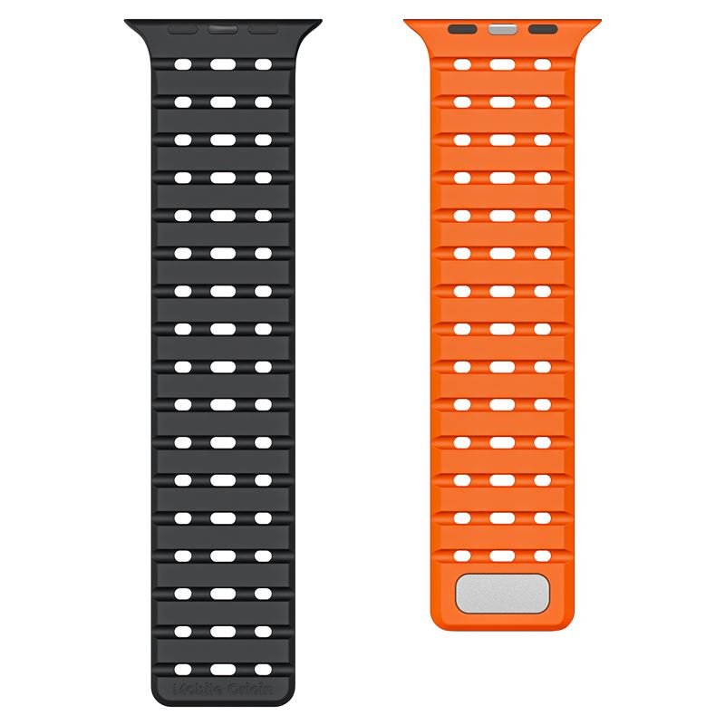 Mobile Origin Λουράκι Apple Watch 8/9/10/11 - SE (1/2/3) - Ultra (1/2/3) - 44/45/49mm Σιλικόνης - Magnetic Strap - Black / Orange