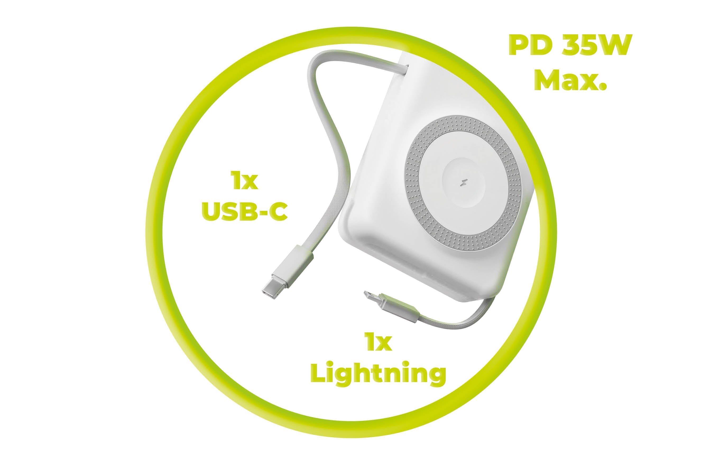 Mobile Origin - Μαγνητικό Ασύρματο MagSafe Power Bank Κινητού 20.000mAh με Ενσωματωμένα Καλώδια Lightning και Type - C - PB15 - White