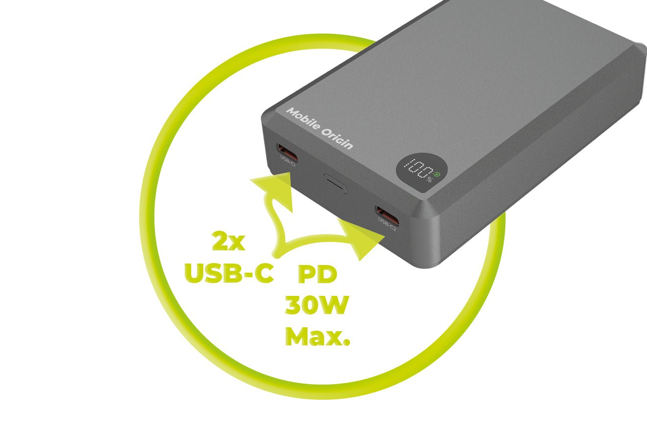 Mobile Origin - Μαγνητικό Ασύρματο MagSafe Power Bank Κινητού 30W 20.000mAh με 2 Θύρες Type - C - Aluminum PB14 - Grey