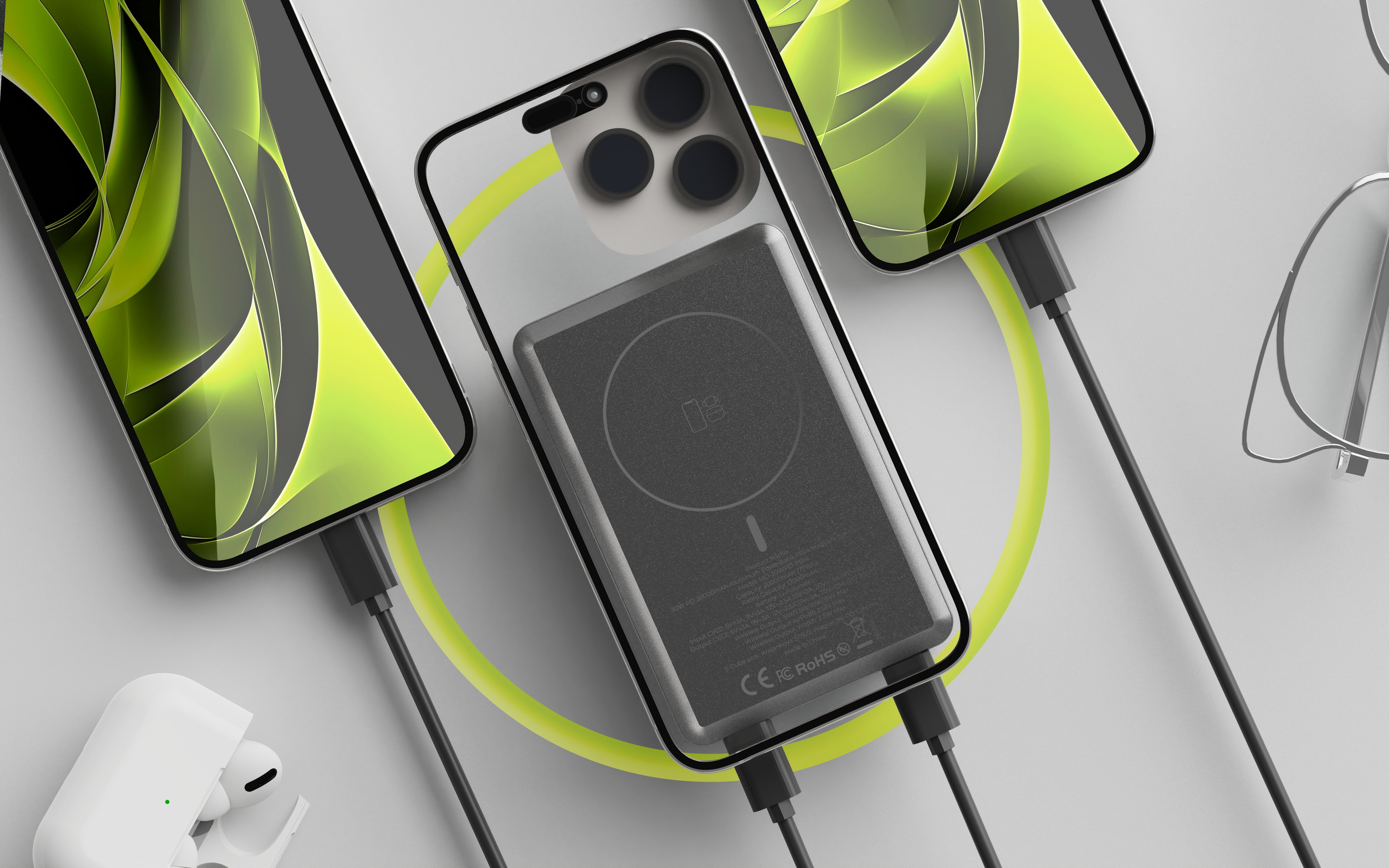 Mobile Origin - Μαγνητικό Ασύρματο MagSafe Power Bank Κινητού 30W 20.000mAh με 2 Θύρες Type - C - Aluminum PB14 - Grey