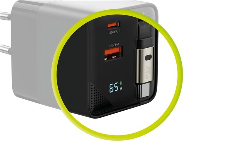 Mobile Origin Οικιακός Φορτιστής Γρήγορης Φόρτισης 65W GaN με 1 Θύρα Type - C, 1 Θύρα USB και Καλώδιο Type - C - PW2 - Black