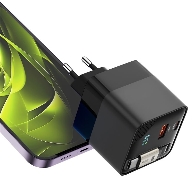 Mobile Origin Οικιακός Φορτιστής Γρήγορης Φόρτισης 65W GaN με 1 Θύρα Type - C, 1 Θύρα USB και Καλώδιο Type - C - PW2 - Black