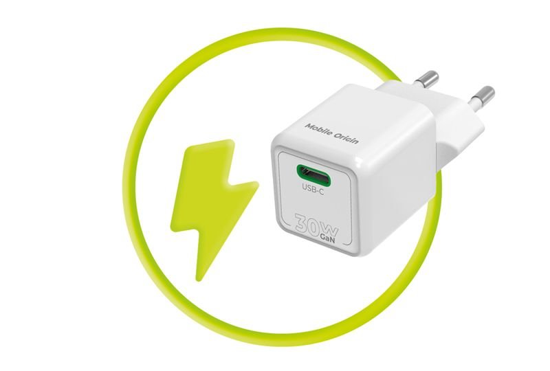 Mobile Origin Οικιακός Φορτιστής Γρήγορης Φόρτισης GaN 30W με 1 Θύρα Type - C - PW23 - White