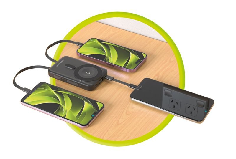 Mobile Origin - Μαγνητικό Ασύρματο MagSafe Power Bank Κινητού / Apple Watch 10.000mAh με Ενσωματωμένα Καλώδια Lightning και Type - C - PB11 - Black