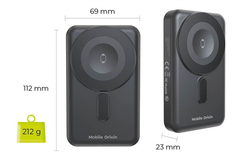 Mobile Origin - Μαγνητικό Ασύρματο MagSafe Power Bank Κινητού / Apple Watch 10.000mAh με Ενσωματωμένα Καλώδια Lightning και Type - C - PB11 - Black