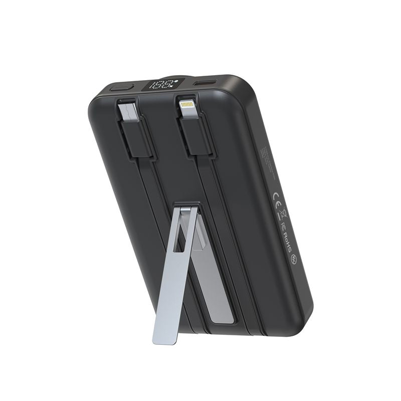 Mobile Origin - Μαγνητικό Ασύρματο MagSafe Power Bank Κινητού / Apple Watch 10.000mAh με Ενσωματωμένα Καλώδια Lightning και Type - C - PB11 - Black