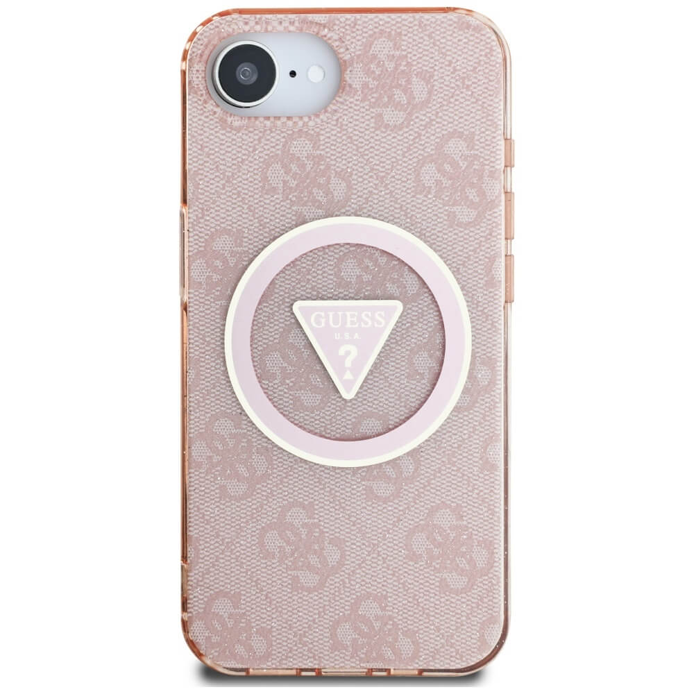 Guess iPhone 16e - IML Metal Glitter 4G Circle Triangle MagSafe - Σκληρή Θήκη με Πλαίσιο Σιλικόνης και MagSafe - Pink - GUHMPSE4HG4PRTGP