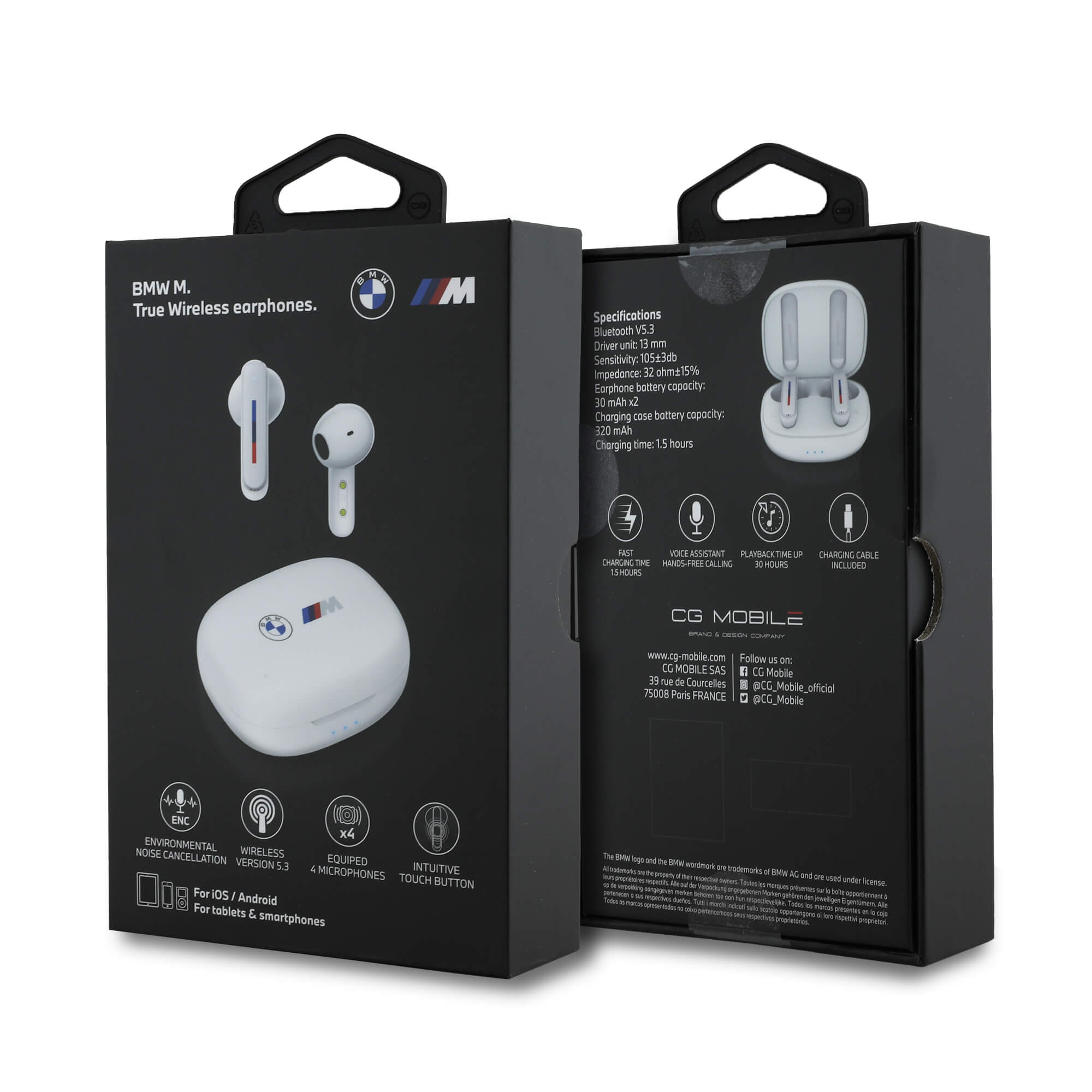 BMW Printed Logos - Bluetooth 5.3 - Ασύρματα ακουστικά για Κλήσεις / Μουσική - White
