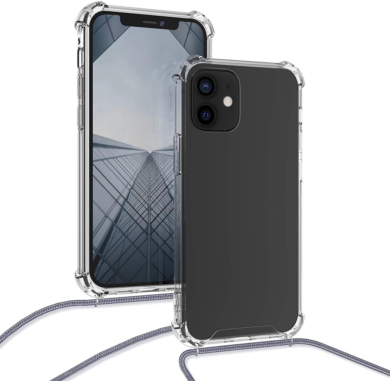 KW iPhone 12 / iPhone 12 Pro Θήκη Σιλικόνης TPU με Λουράκι - Διάφανη / Grey - 52730.22