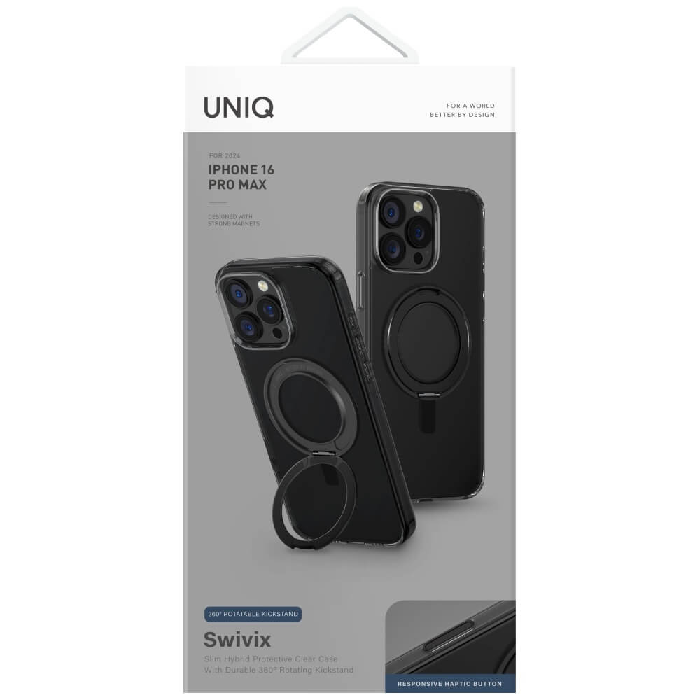 Uniq iPhone 16 Pro Max - Swivix 360 Rotating Kickstand - Σκληρή Θήκη με Πλαίσιο Σιλικόνης και Σταντ - Black