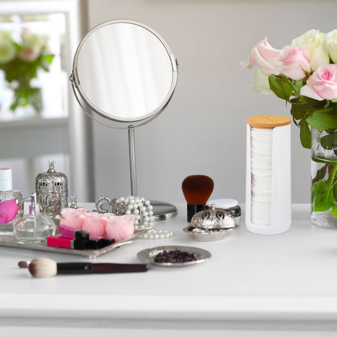 Relaxdays Σετ με 2 Κουτιά Αποθήκευσης για Δίσκους Ντεμακιγιάζ - White / Natural - 4052025906023