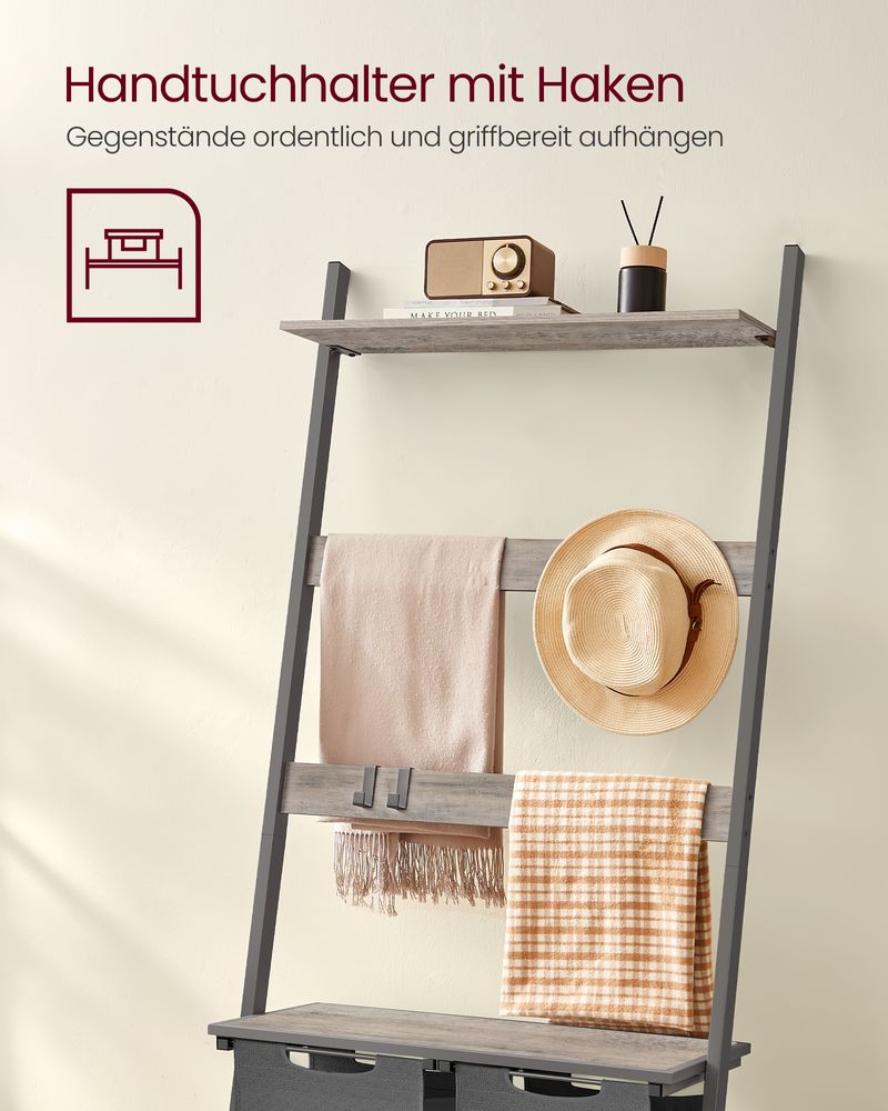 Vasagle Καλάθι Απλύτων 2 Διαμερισμάτων με Ράφι και Βάση για Πετσέτες - 73 x 33 x 177 cm - 92L - Greige / Grey - BLH221G01