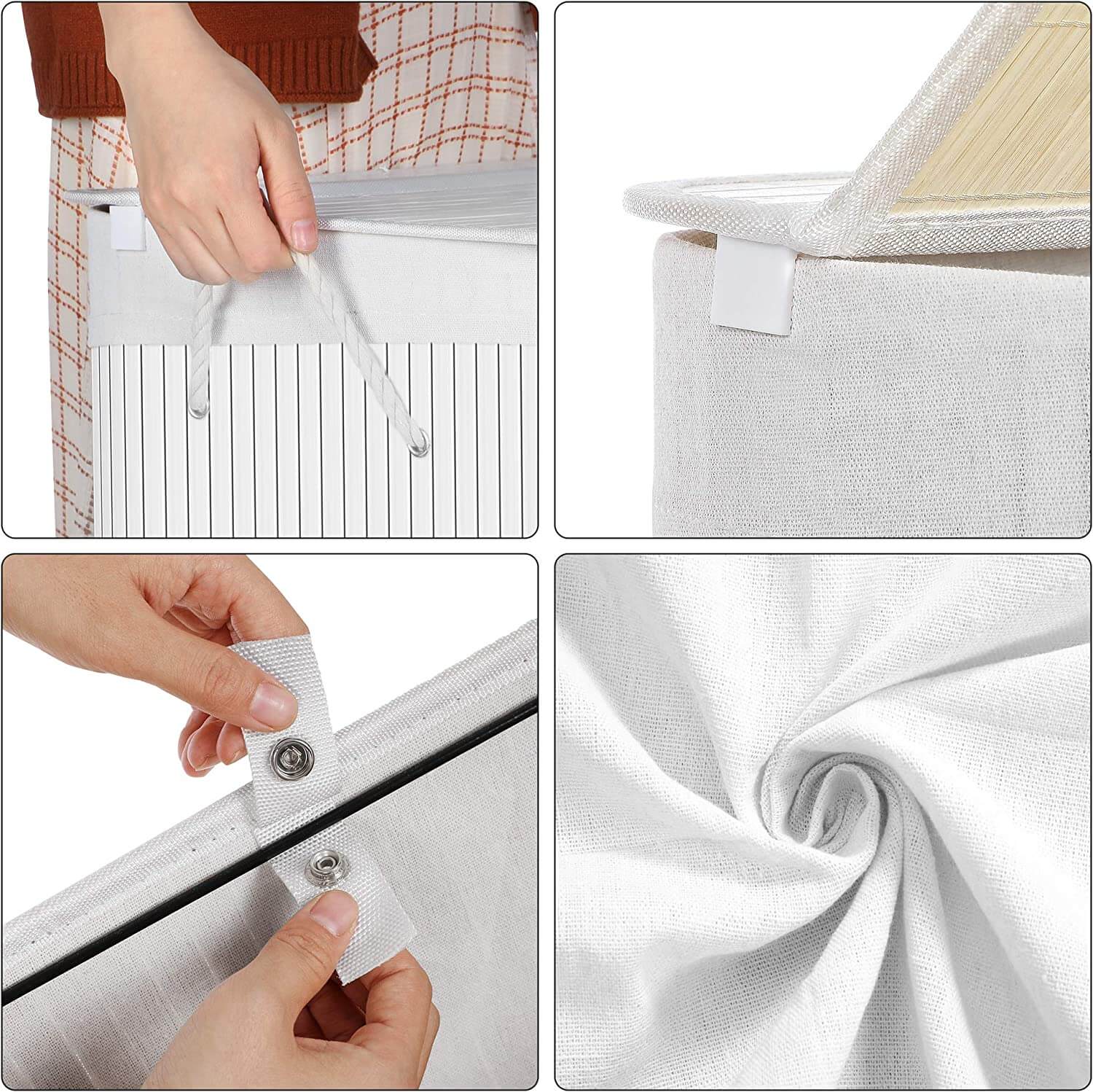 Songmics Καλάθι Απλύτων από Μπαμπού με 2 Διαμερίσματα - 100L - White - LCB64WT