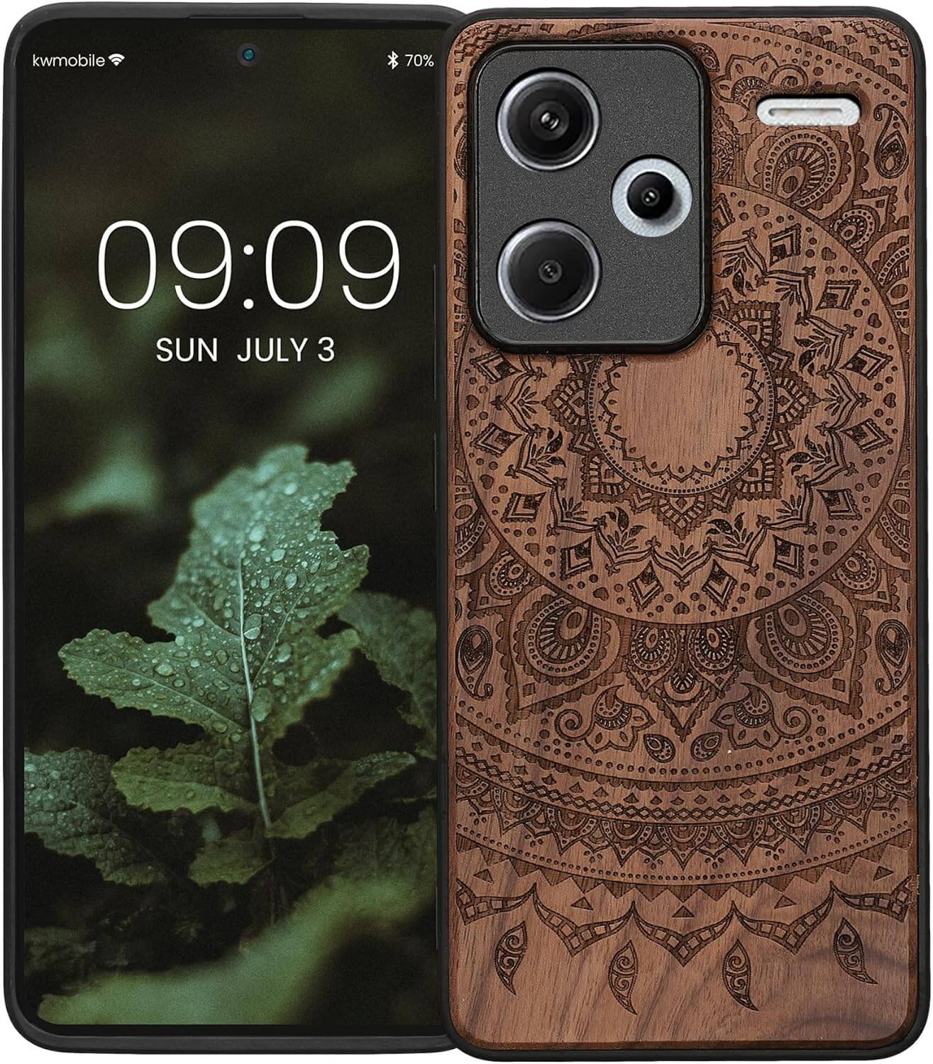 KW Xiaomi Redmi Note 13 Pro+ 5G Θήκη από Φυσικό Ξύλο - Design Indian Sun - Dark Brown