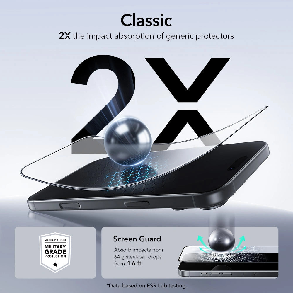 ESR iPhone 17 Pro - UltraFit Classic - Full Screen Αντιχαρακτικό Γυαλί Οθόνης - 2 Τεμάχια - Black