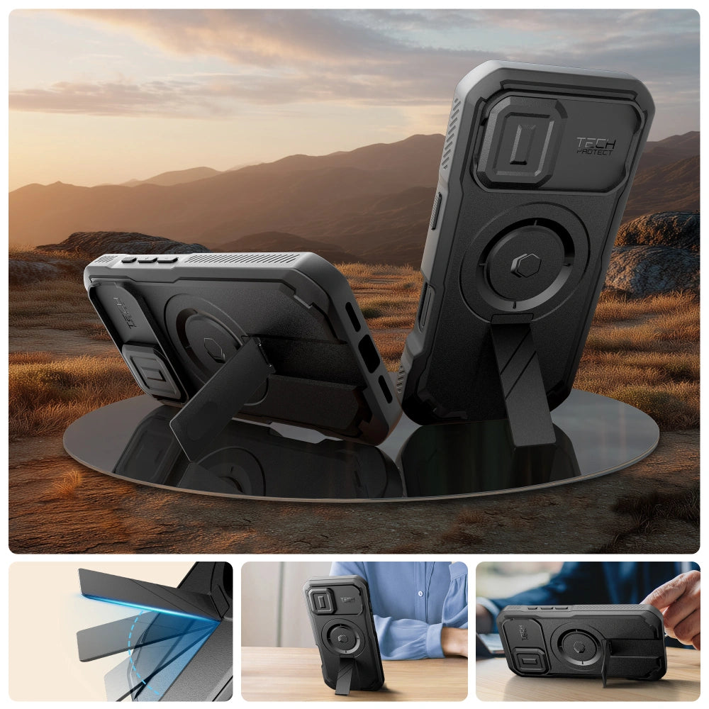 Tech-Protect iPhone 17 - Kevlar MagSafe - Σκληρή Θήκη με Προστασία για την Οθόνη / την Κάμερα και Stand - Black