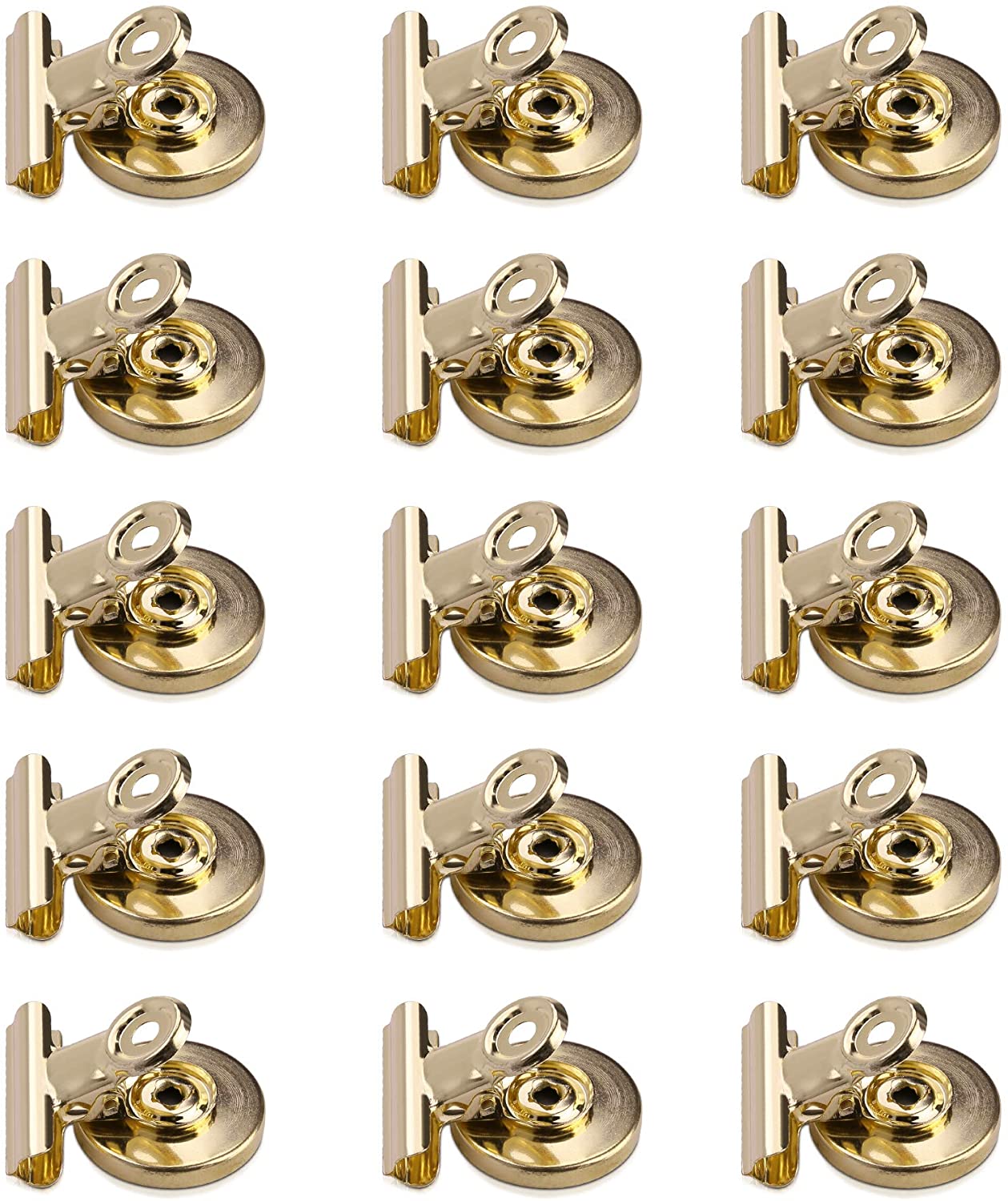 Navaris Μαγνητάκια για το Ψυγείο και για Πίνακα με Κλιπ - Σετ 15 τεμαχίων - Gold - 48475.21.15