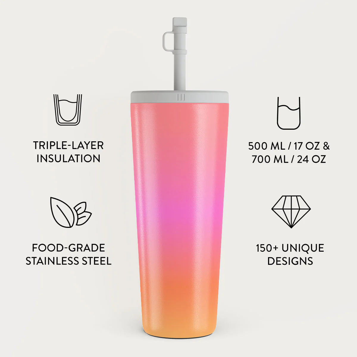 Burga Κούπα θερμός από Ανοξείδωτο Ατσάλι με καλαμάκι - 700ml - Sunset Club