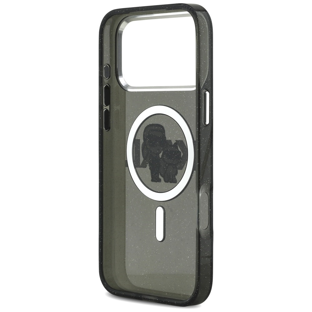 Karl Lagerfeld iPhone 17 Pro Max - IML Glitter Karl and Choupette Sketch Logo MagSafe - Σκληρή Θήκη με Πλαίσιο Σιλικόνης - Black - KLHMP17XHGKCGKBK