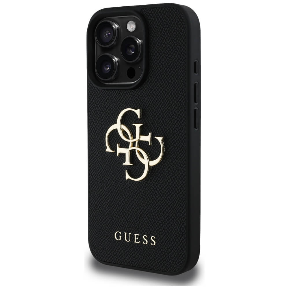 Guess iPhone 16 Pro Max - Grained Big 4G Logo Small Classic Logo - Σκληρή Θήκη με Επένδυση από Οικολογικό Δέρμα - Black - GUHCP16XPGT4MBK