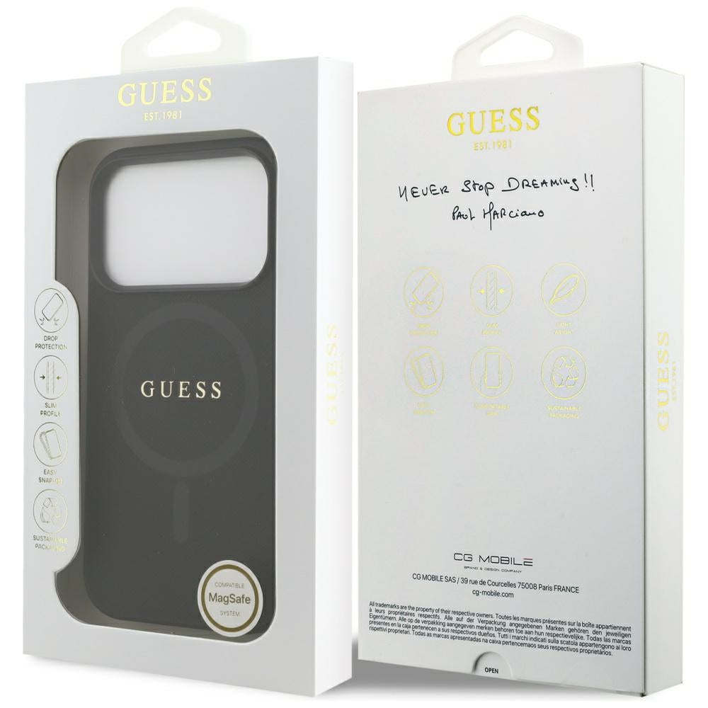 Guess iPhone 17 Pro - Saffiano Classic Logo MagSafe - Σκληρή Θήκη με Πλαίσιο Σιλικόνης και Επένδυση Οικολογικού Δέρματος - Black - GUHMP17LPSAHMCK