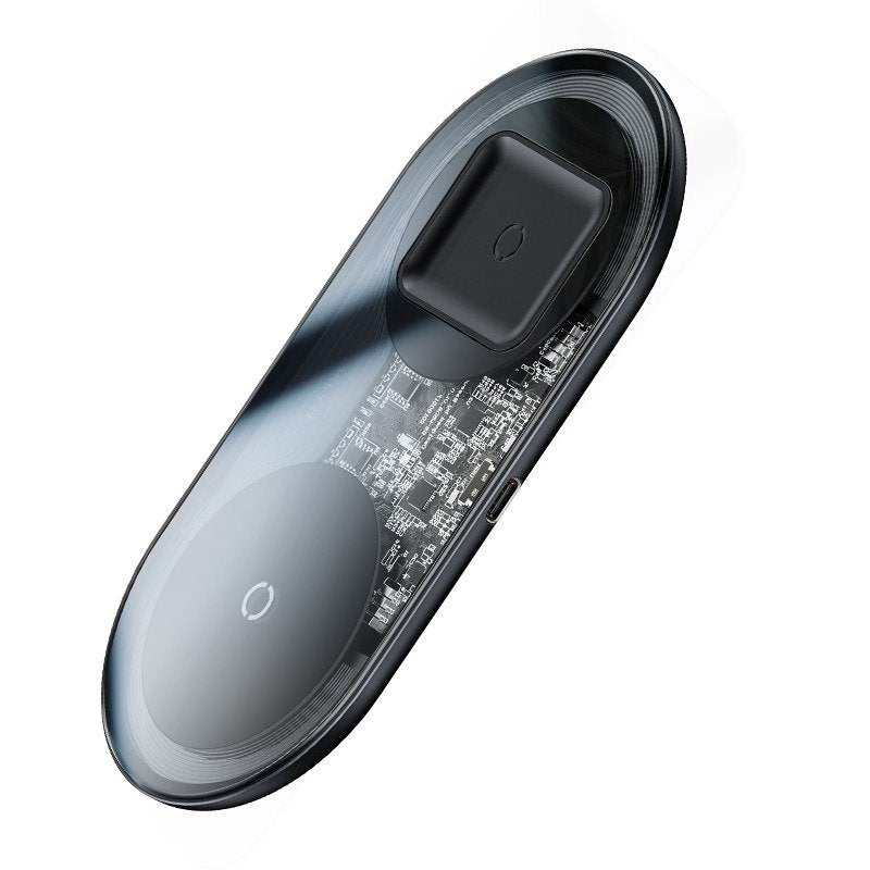 Baseus Simple 2in1 Wireless Charger for Smartphones - Ασύρματος Φορτιστής Qi Charge 15W - Μαύρο / Διάφανο - WXJK-A01