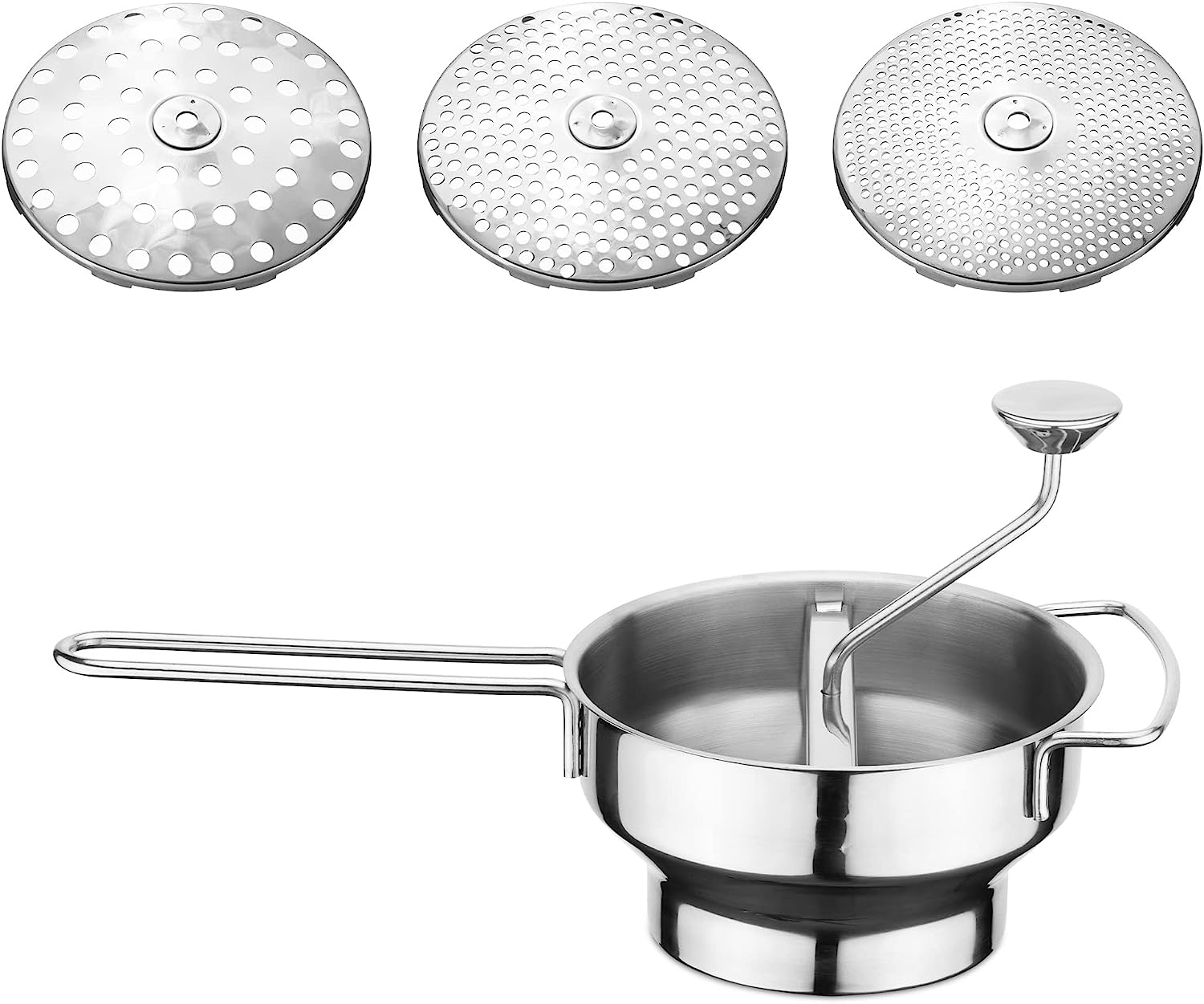 Navaris Μύλος Λαχανικών Χειρός από Ανοξείδωτο Ατσάλι με 3 Δίσκους Αλέσματος - Silver - 47369.02