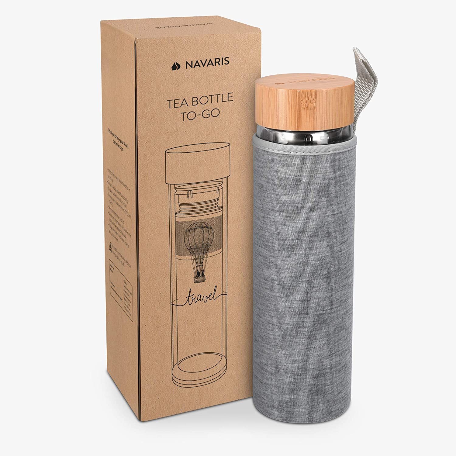 Navaris Γυάλινο Μπουκάλι Τσαγιού με Θήκη μεταφοράς - 450ml - Design Travel - Clear - 45888.1.01