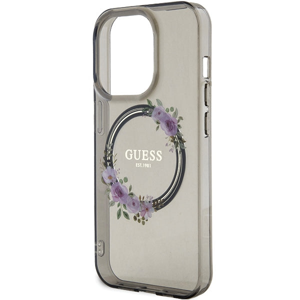 Guess iPhone 15 Pro IML Flowers Wreatch MagSafe Σκληρή Θήκη με Πλαίσιο Σιλικόνης και MagSafe - Black - GUHMP15LHFWFCK
