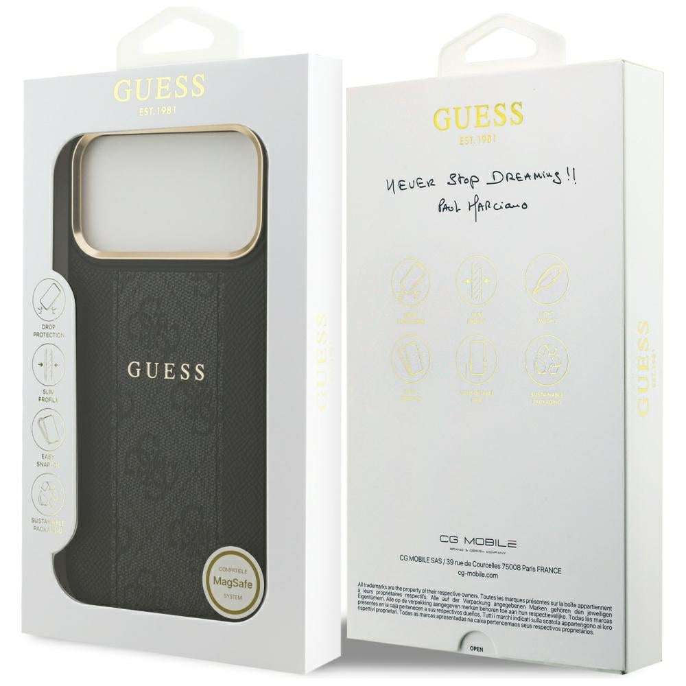 Guess iPhone 17 Pro Max - 4G Stripe MagSafe - Θήκη με Επένδυση Συνθετικού Δέρματος - Black - GUHMP17XPG4SEMCK