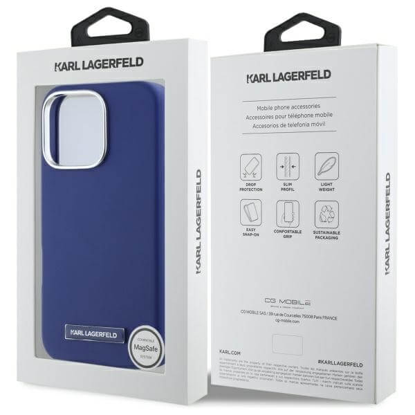 Karl Lagerfeld iPhone 16 Pro Max - FW Metal Plate - MagSafe Σκληρή Θήκη με Επένδυση Συνθετικού Δέρματος - Blue - KLHMP16XPGMSRPB