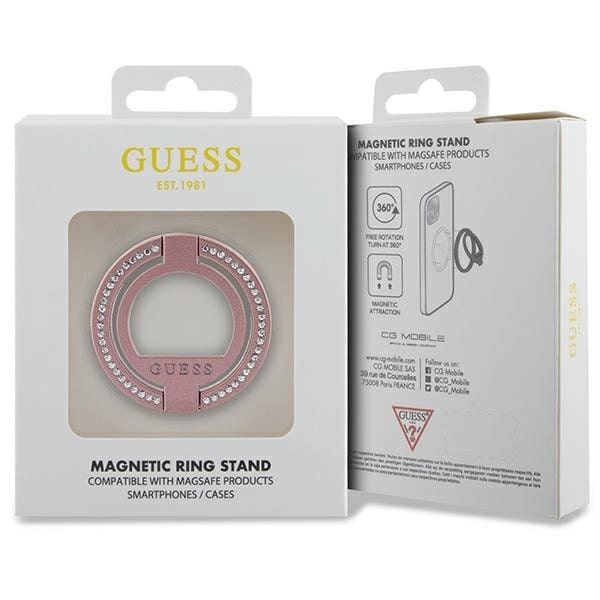 Guess MagSafe Rhinestone Ring Holder - Δαχτυλίδι Συγκράτησης Κινητού - Βάση Στήριξης - Pink - GUE002943-0